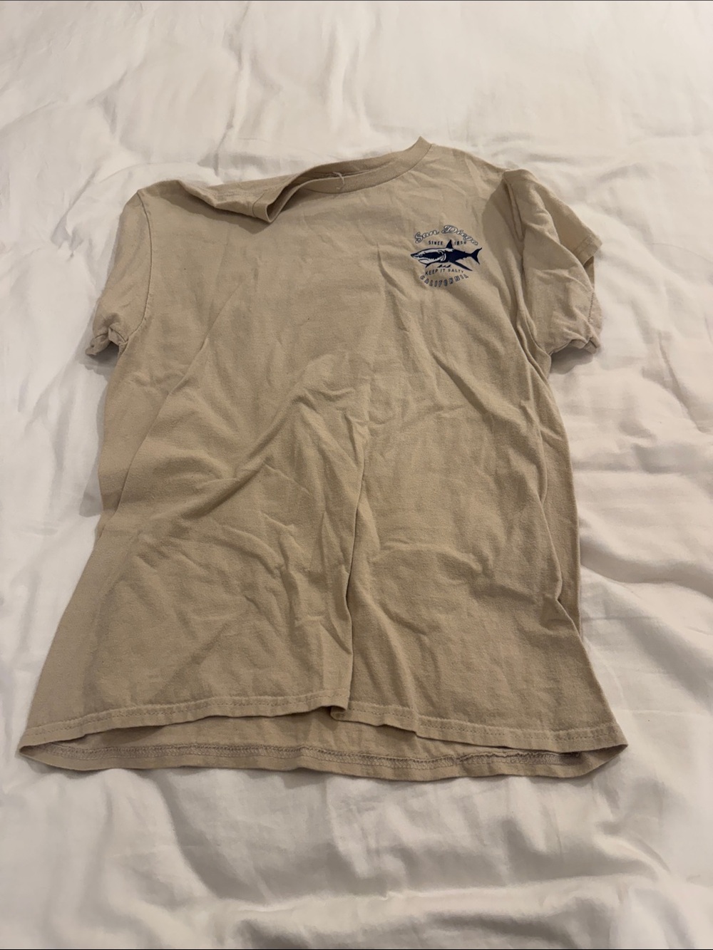 Kids Short Sleeve Tee with Shark Graphic - Beige